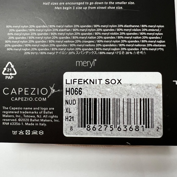Capezio Lifeknit Sox Nude Dance Socks Size XL12 -13 Made in Italy New - Picture 4 of 6